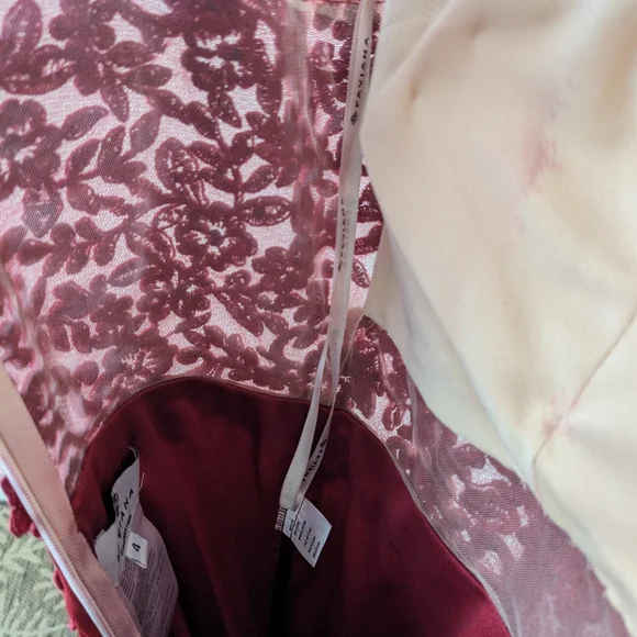 Faviana Lace Appliqued Long Mesh V-Neck Dress - Picture 9 of 11